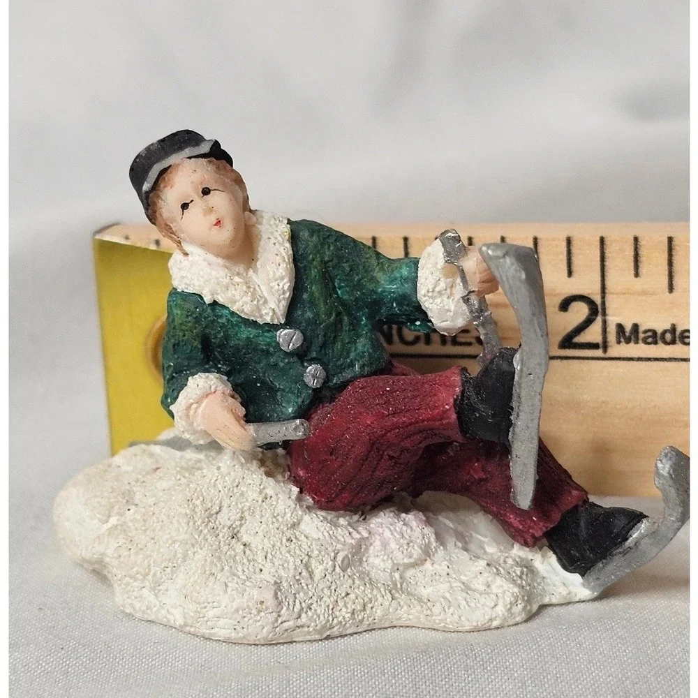 VTG 1994 Mervyns Christmas Village Boy Skiing Miniature Figurine 2 Inch Decor